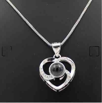 Romantic Memory Rose Heart Projection 100 Language I Love You Necklace for Lover Couples- Rose Gold