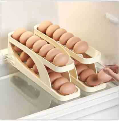 Double Layer Egg Dispenser Automatic Roll Down Refrigerator Egg Basket