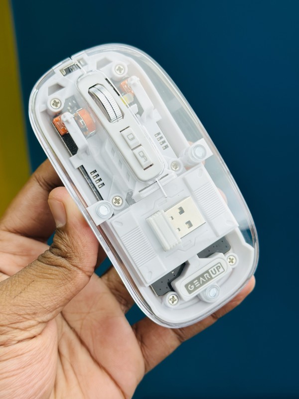 GearUP WM30 Transparent Crystal 2.4G + Bluetooth Magnetic Wireless Mouse- White Color